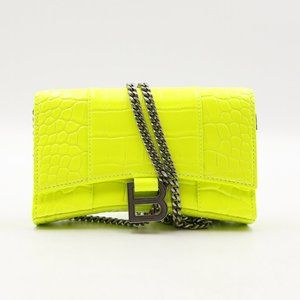 Balenciaga Hourglass Wallet With Chain Crocodile Embossed Leather